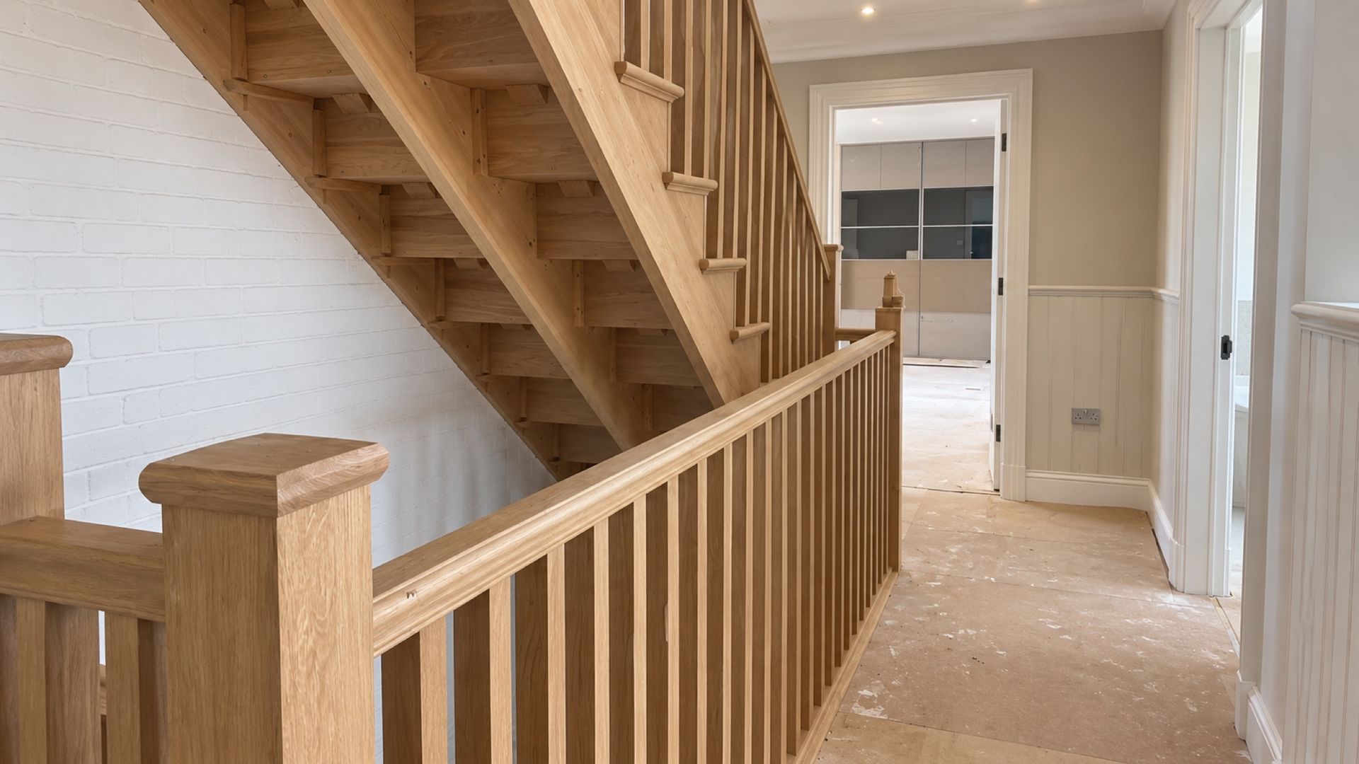 Oak staircase and balustrade being fitted